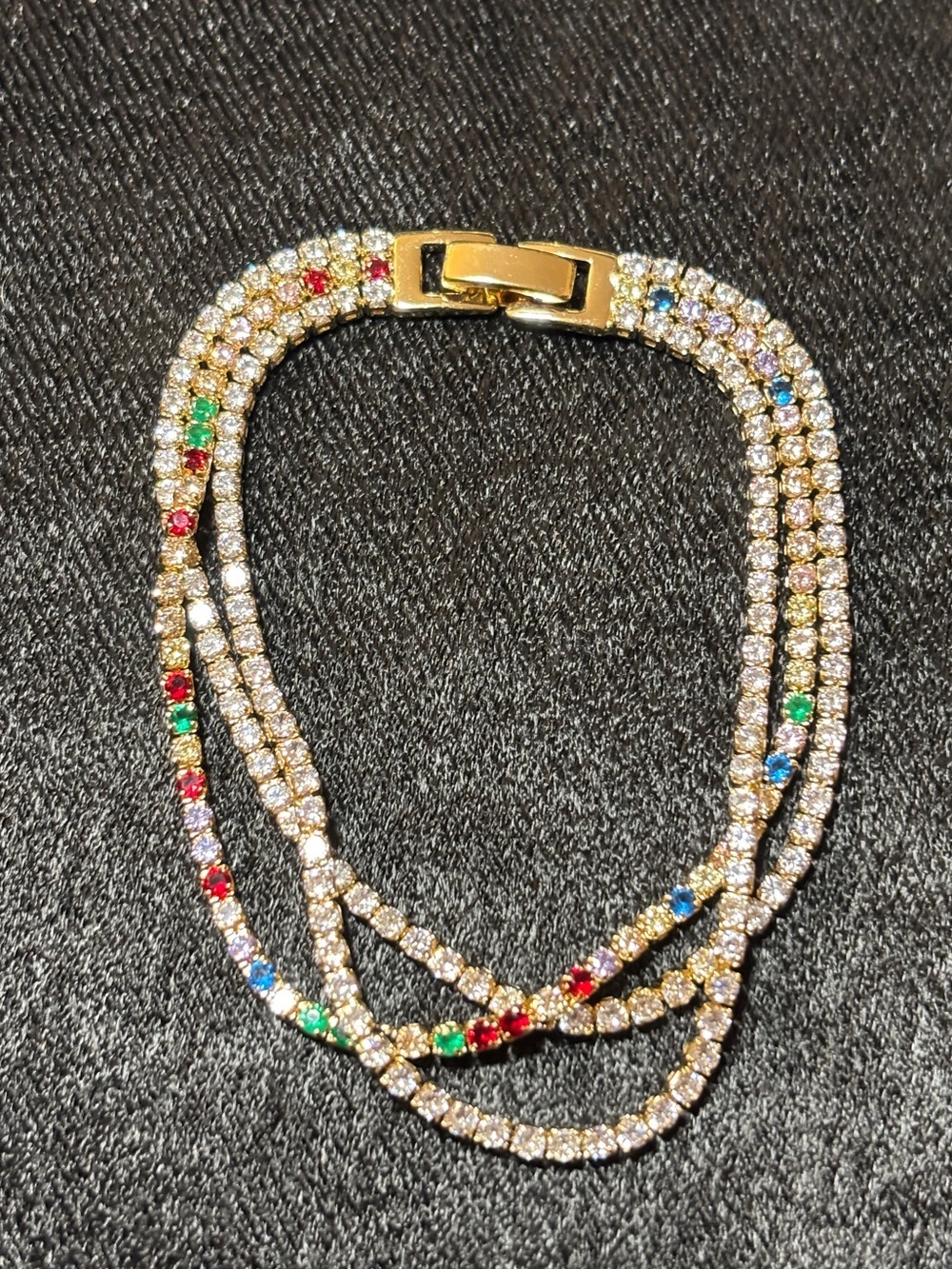 6.5mm Yellow Gold Triple Tennis CZ Bracelet 7 1/2 in. - Picture 5 of 10
